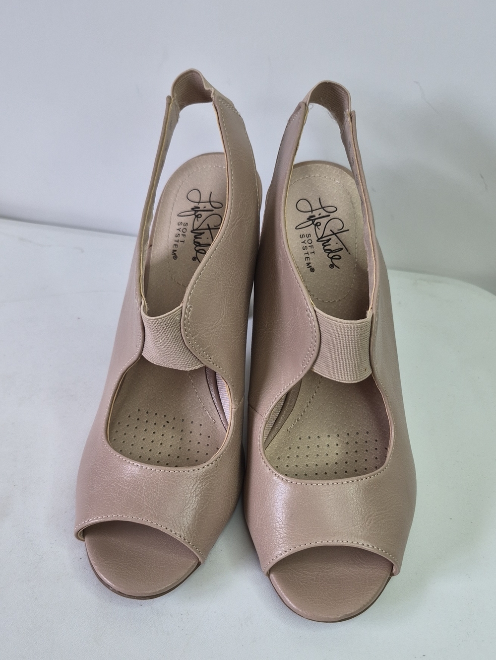 Life Stride Women's Nude Blush Peep-Toe Slingback Wedges Size 7M